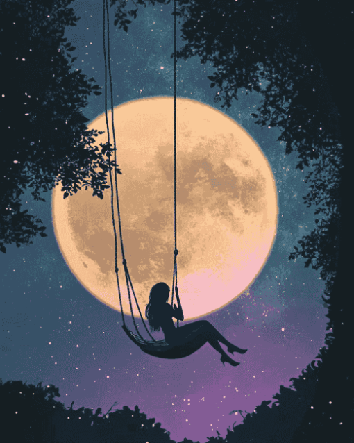 Moon and Cartoon Swing Diamond Painting