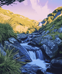 Mountain Stream Waterfalls Diamond Painting