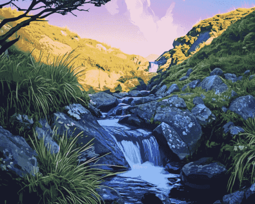 Mountain Stream Waterfalls Diamond Painting