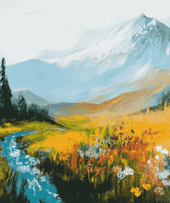 Mt Rainier Floral Landscape Diamond Painting