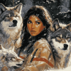 Native Wolves and Woman Diamond Painting