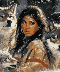 Native Wolves and Woman Diamond Painting