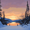 Newfoundland Sunset Skiing Scene Diamond Painting