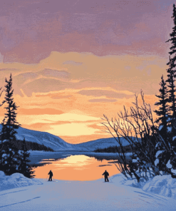 Newfoundland Sunset Skiing Scene Diamond Painting