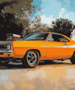 Orange Plymouth Roadrunner Car Diamond Painting