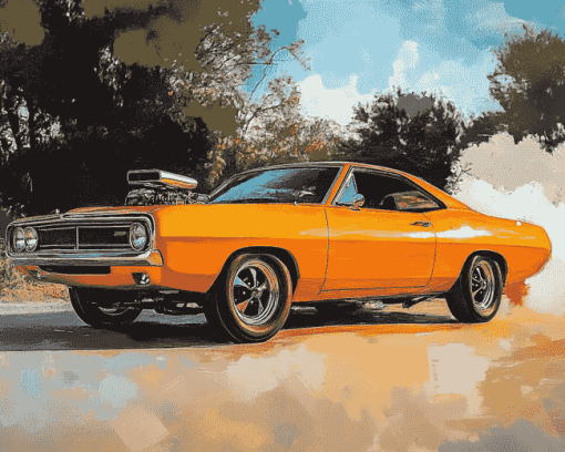 Orange Plymouth Roadrunner Car Diamond Painting