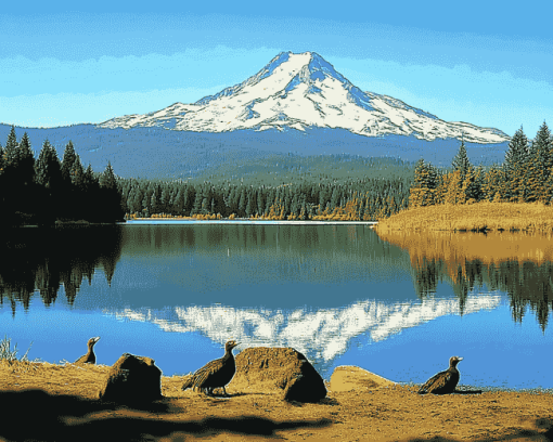 Oregon Mountain Lake Scene Diamond Painting