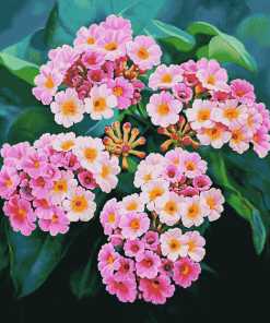 Pink Lantanas and Roses Diamond Painting