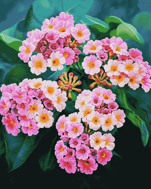 Pink Lantanas and Roses Diamond Painting