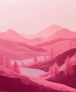 Pink Mountain Landscape Diamond Painting