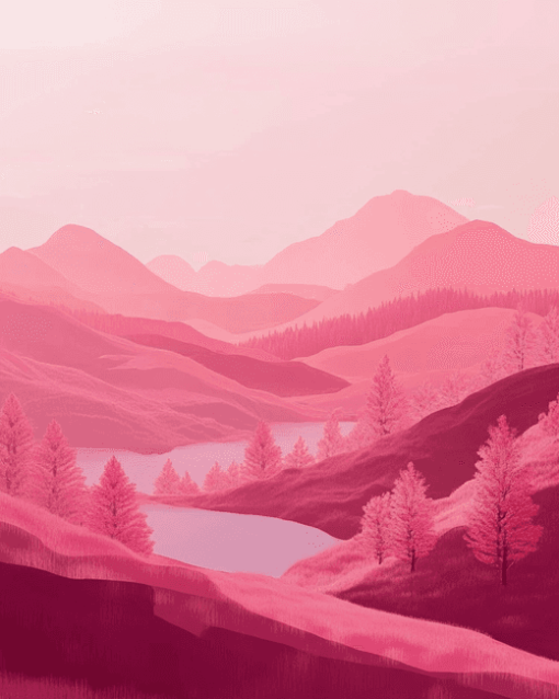 Pink Mountain Landscape Diamond Painting