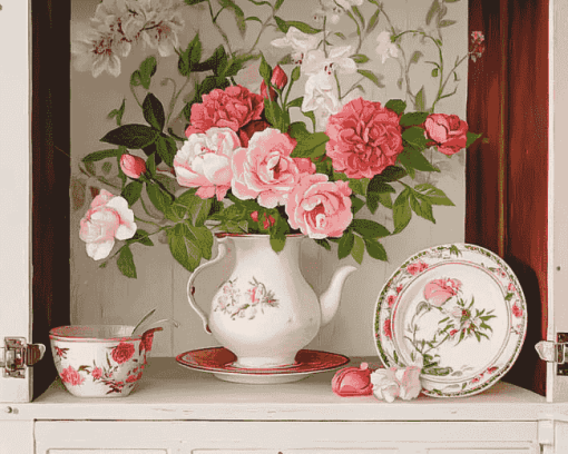 Pink Roses in Cupboard Diamond Painting