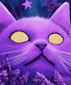 Purple Cartoon Kitties Diamond Painting