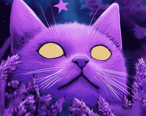 Purple Cartoon Kitties Diamond Painting