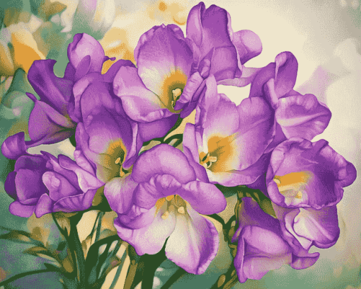 Purple Freesia Floral Diamond Painting