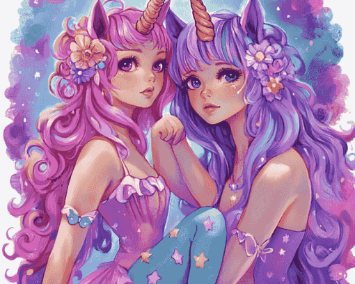 Purple Unicorn Animation Diamond Painting