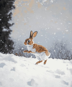 Rabbit Dancing in Snowy Mountains Diamond Painting