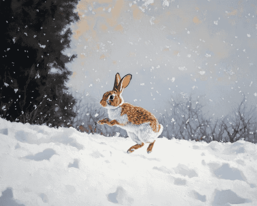 Rabbit Dancing in Snowy Mountains Diamond Painting