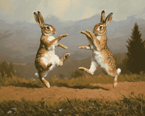 Rabbits Dancing in Mountain Landscapes Diamond Painting