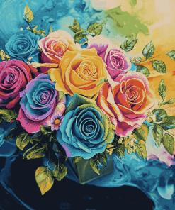 Rainbow Rose Blossoms Diamond Painting