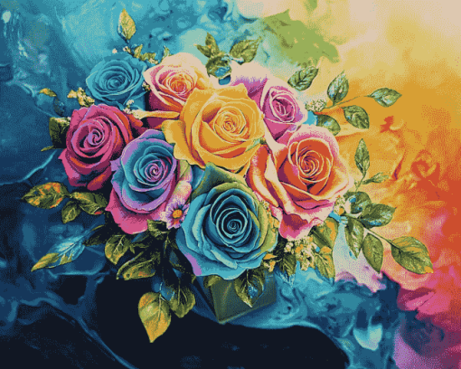 Rainbow Rose Blossoms Diamond Painting