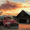 Red Barn and Vintage Truck Diamond Painting