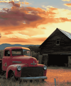 Red Barn and Vintage Truck Diamond Painting