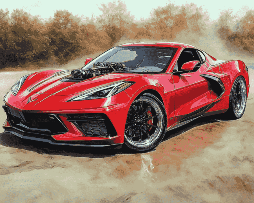 Red Corvette Stingray Diamond Painting