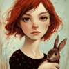 Red-Haired Girl with Bunnies Diamond Painting