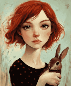 Red-Haired Girl with Bunnies Diamond Painting