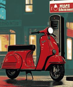 Red Lambretta Scooter Diamond Painting