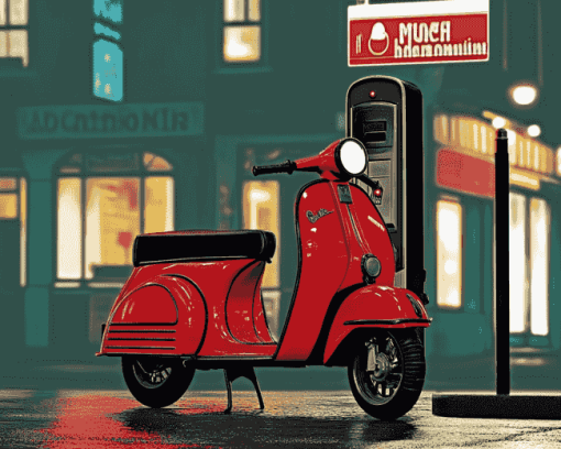 Red Lambretta Scooter Diamond Painting