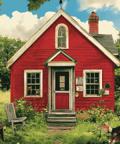 Red Schoolhouse Building Diamond Painting