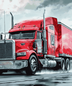 Red Semi Truck Engines Diamond Painting