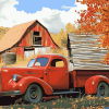 Red Truck and Barn Scene Diamond Painting