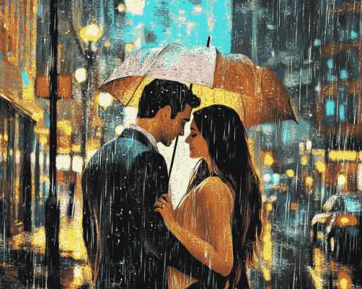 Romantic Couple in Rain Diamond Painting