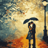 Romantic Lovers in Rain Diamond Painting