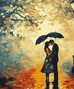 Romantic Lovers in Rain Diamond Painting