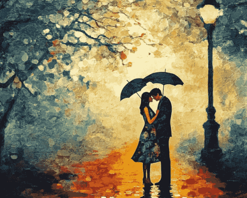 Romantic Lovers in Rain Diamond Painting