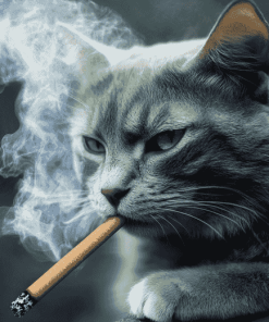 Sad Cat with Cigarette Diamond Painting