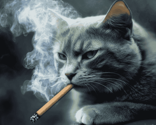 Sad Cat with Cigarette Diamond Painting