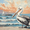 Seaside Pelican Diamond Painting