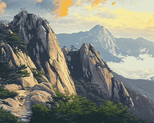 Seoraksan Mountain Scene Diamond Painting