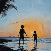 Silhouette of Kids on Beach Diamond Painting