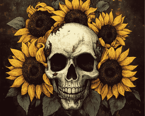 Skull and Sunflowers Bloom Diamond Painting