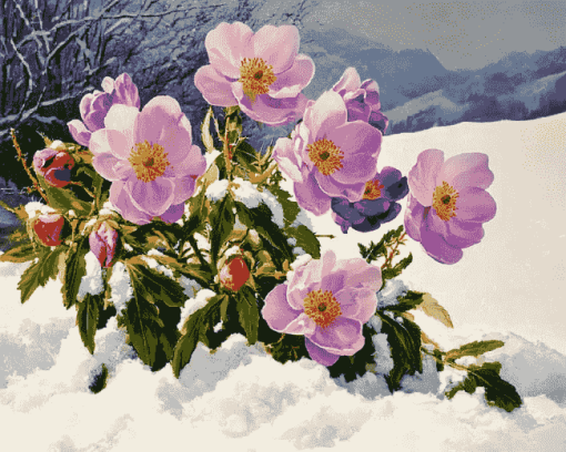 Snowy Blossoms Diamond Painting