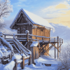 Snowy Landscape Cabin Diamond Painting