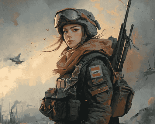 Soldier Woman Cartoon Diamond Painting