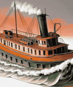 Steamboat Adventure Ship Diamond Painting