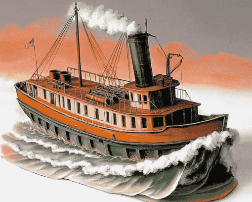 Steamboat Adventure Ship Diamond Painting